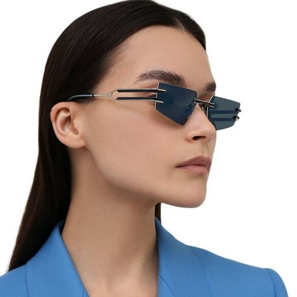 Balmain Women Sunglasses Titanium Silver Blue Mirror Geometric FIXE BPS-123E-54 - Picture 2 of 13